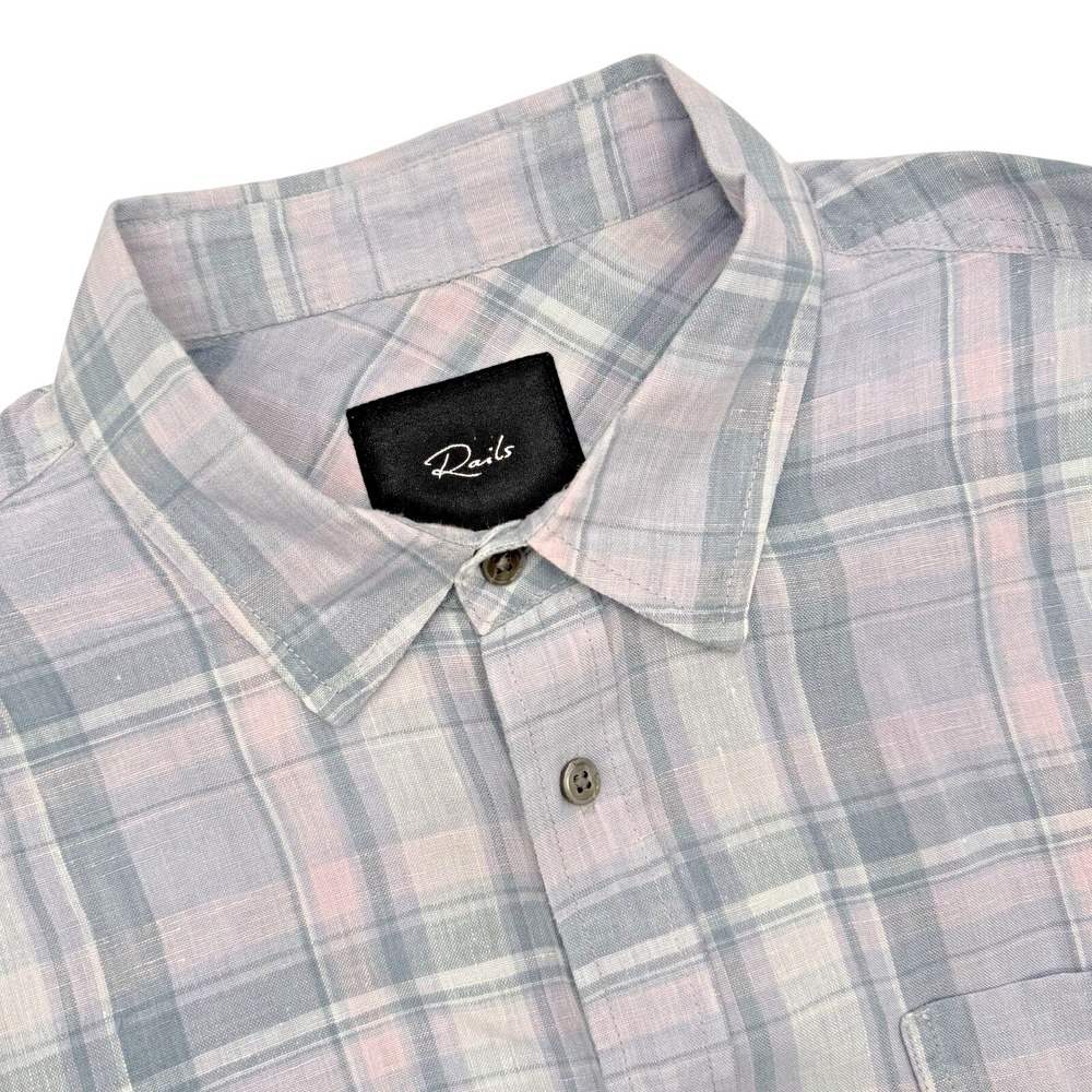 Rails Havana Shirt Men's Large Cerulean Jewel Blue Plaid 100% Linen Button Down